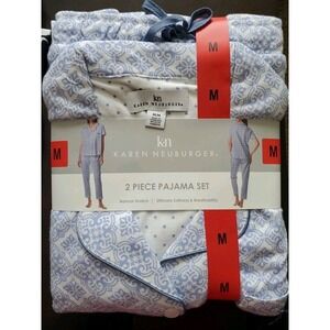 Karen Neuburger 2-Piece Pajama Set Size Medium Blue Print New With Tags